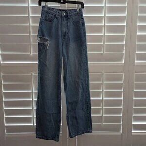 *3 FOR $9* Missguided Wide Leg Straight Fit Light Wash Rinse High Rise Pant Jean